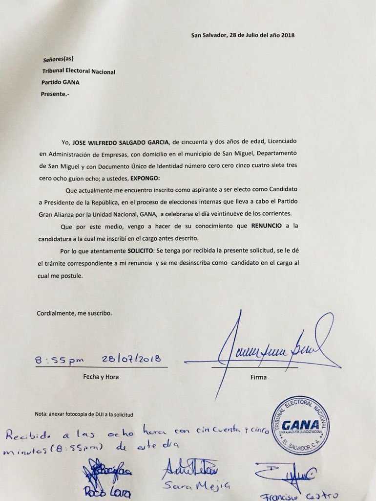 Esta Es La Carta De Renuncia De Will Salgado Como Candidato